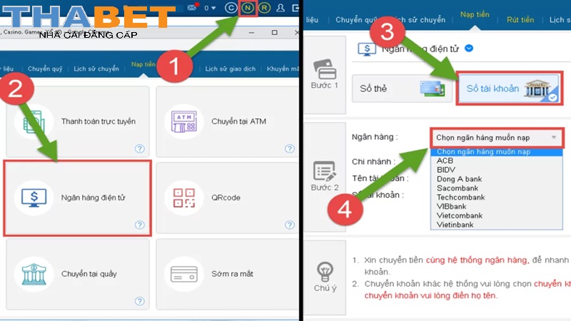 Gửi tiền Thabet bằng ví điện tử